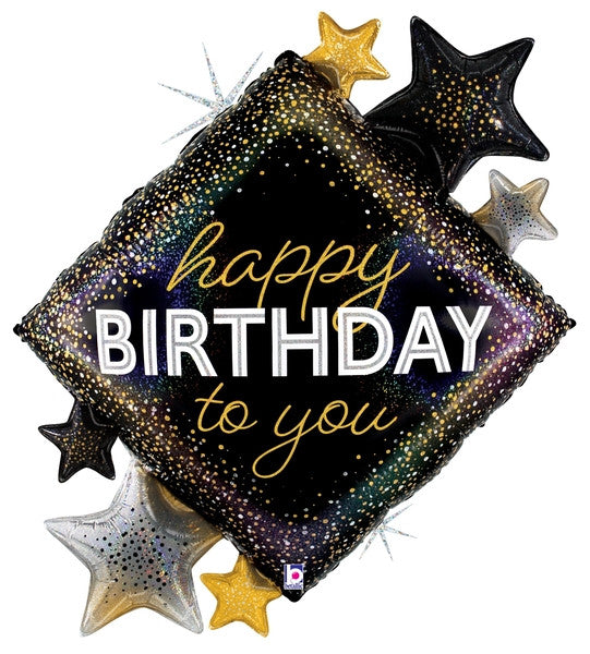 38"S Happy Birthday Metallic Diamond Stars Holo