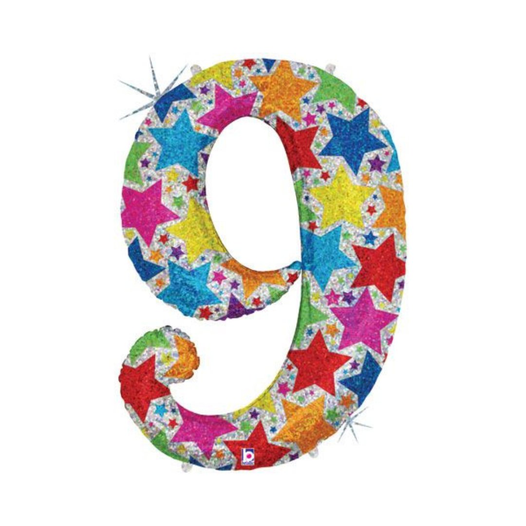 34" Rainbow Holographic Number Star Balloons