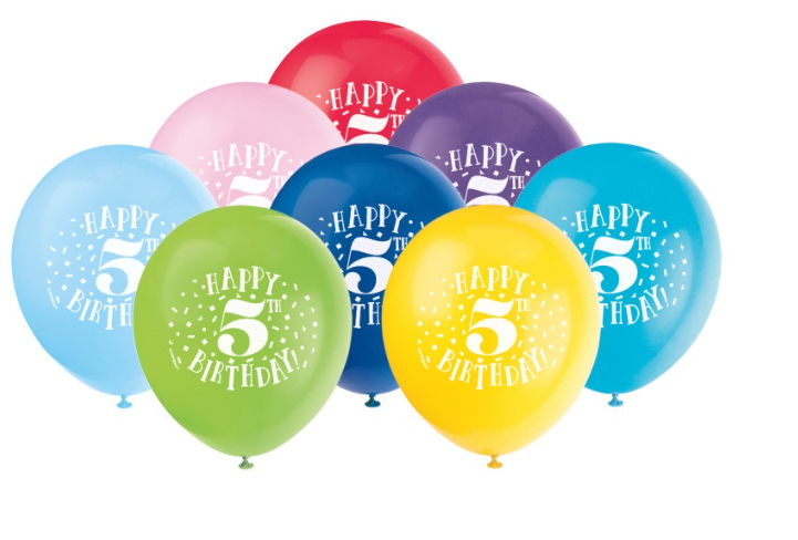 Fun Happy 5th Birthday 12" Latex Balloons 8ct