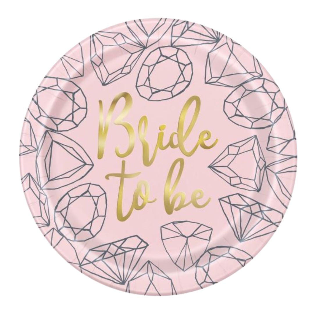 Pink Diamond Bachelorette Party Round Dinner Plates 8ct - Foil Stamping