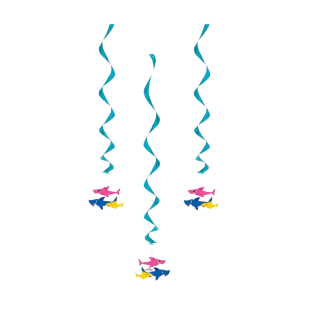 Baby Shark Hanging Swirl Decorations 26" 3ct