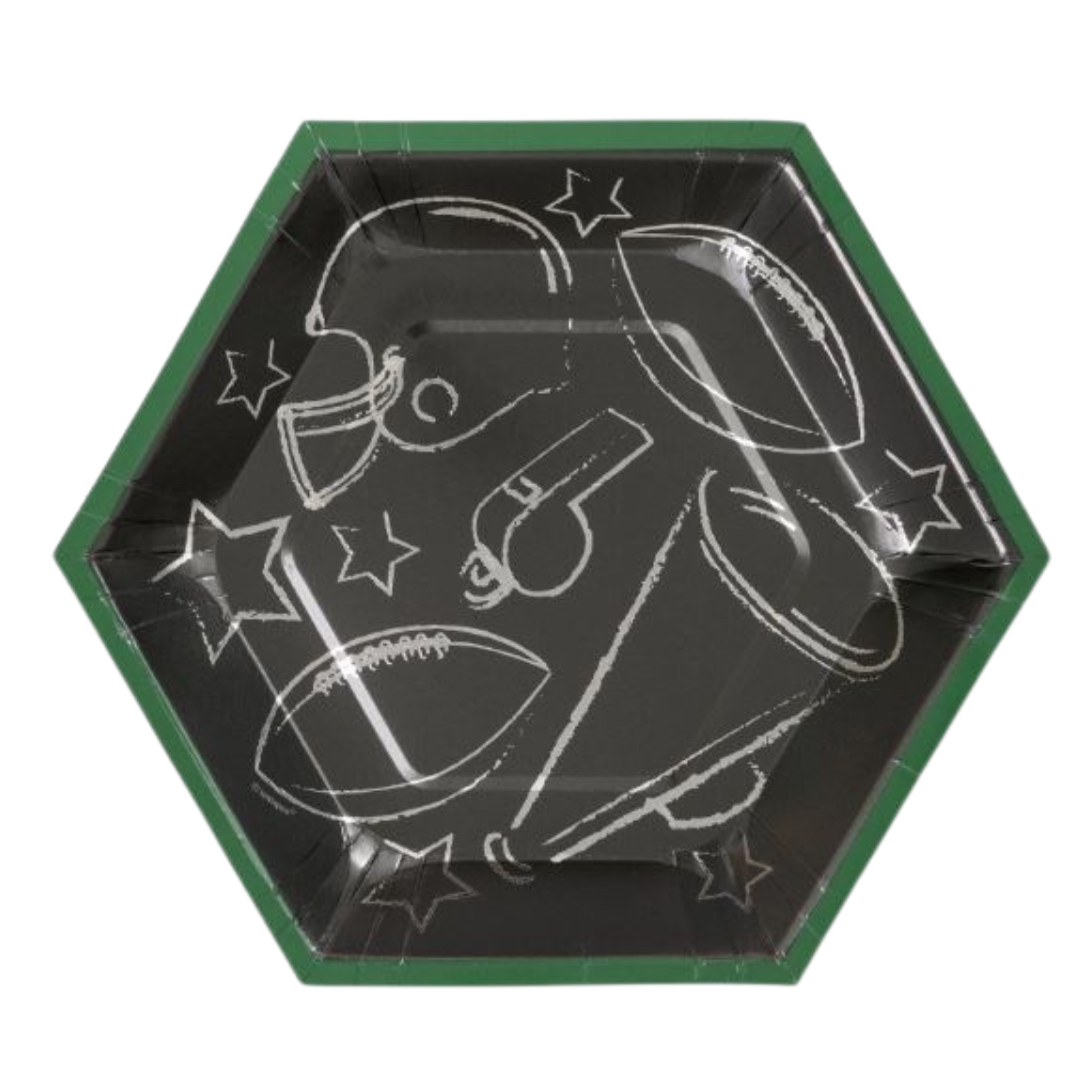 Kickoff Football Hexagon Shaped 8.25" Plates 8ct - Foil Stamping