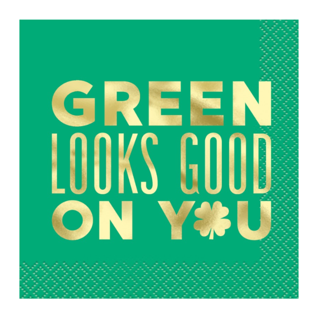 Charming Shamrock "Green Looks Good on You" Beverage Napkins 16ct - Foil Stamping