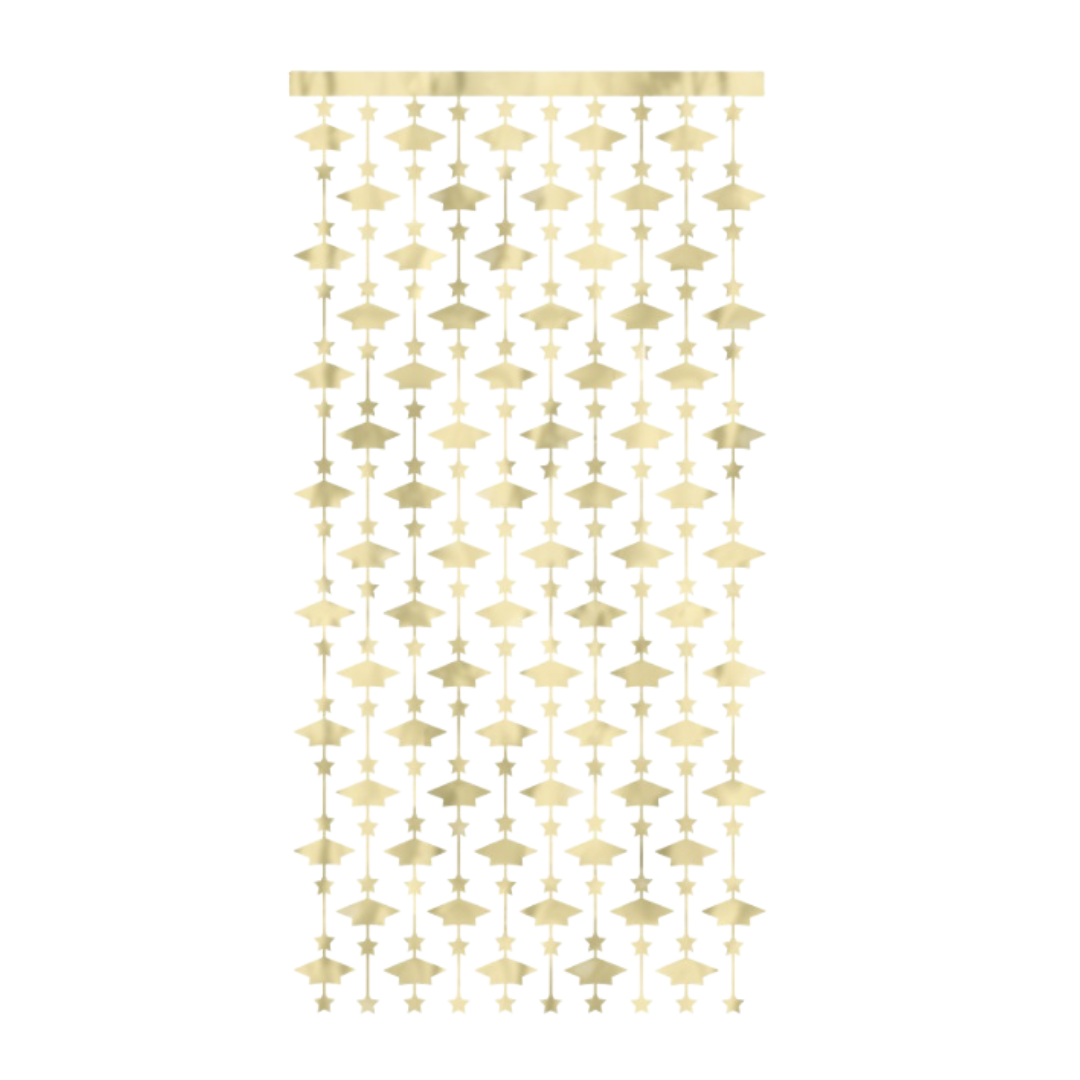 Golden Star Graduation Grad Caps Photo Booth Backdrop 39" x 79"