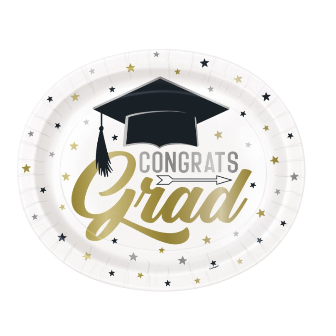 Stars & Caps Graduation Oval 12" Plates 8ct