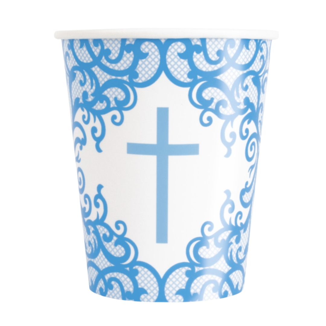 Fancy Blue Cross 9oz Paper Cups 8ct