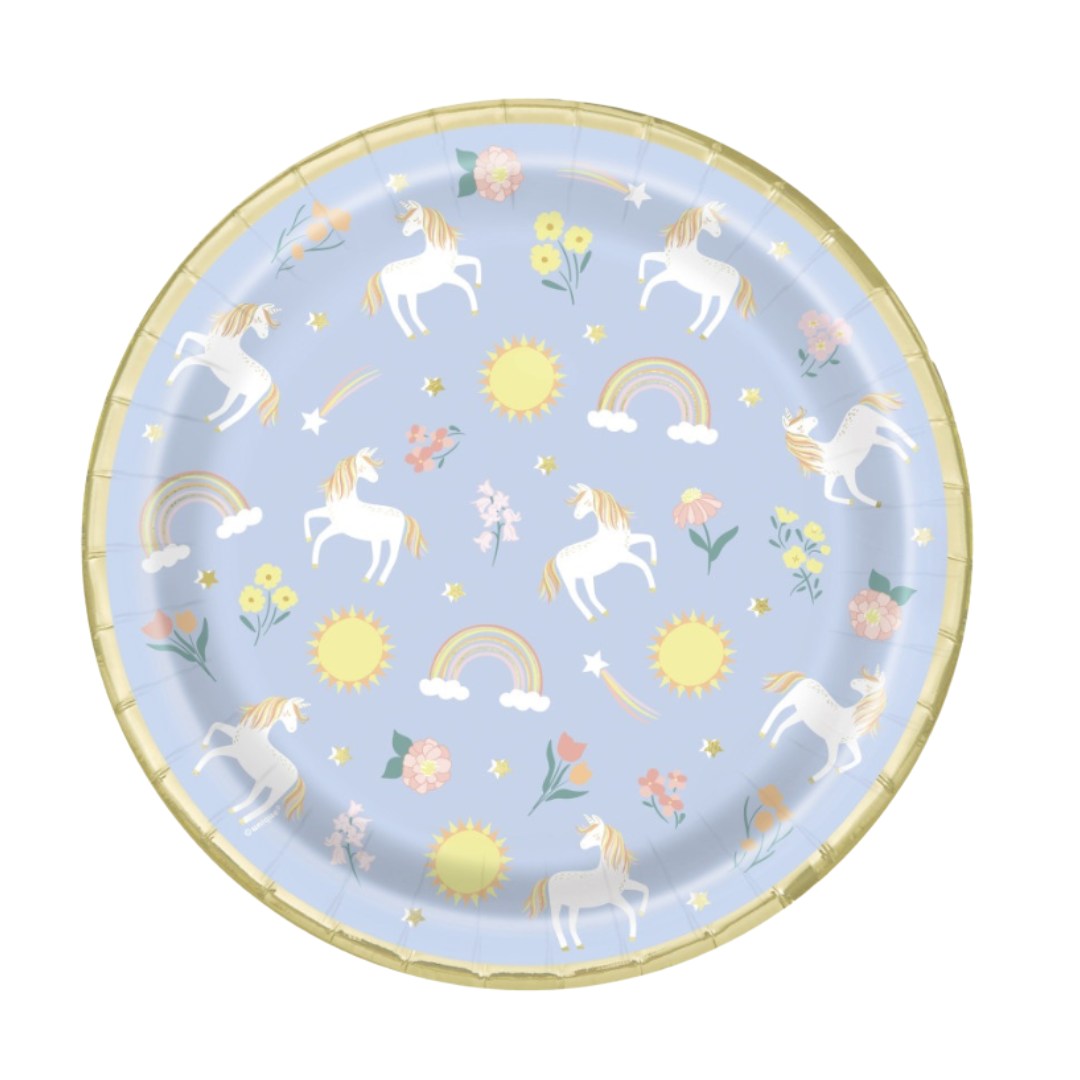 Dainty Unicorn Round 9" Dinner Plates 8ct - Foil Stamping