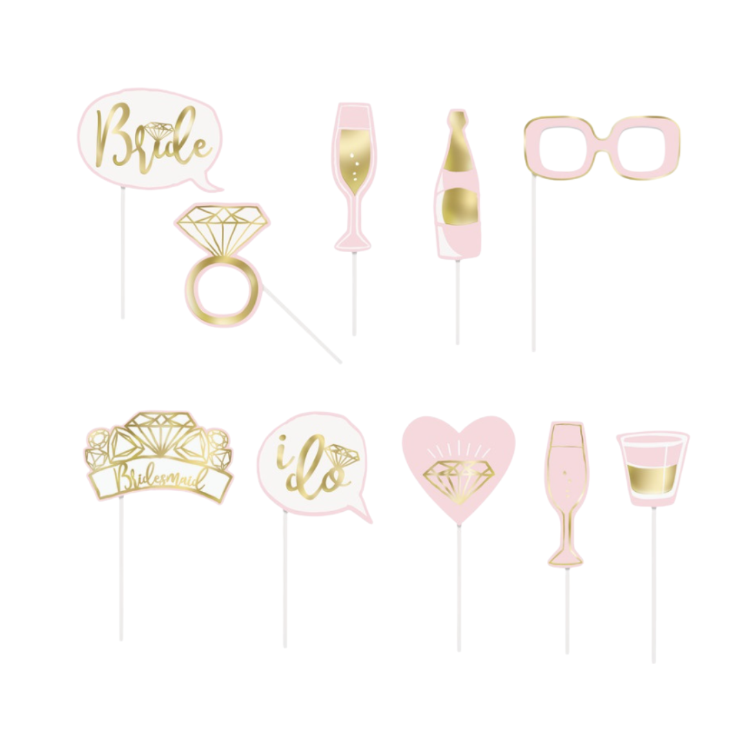 Pink and Gold Foil Bachelorette Party Photo Booth Props 10ct