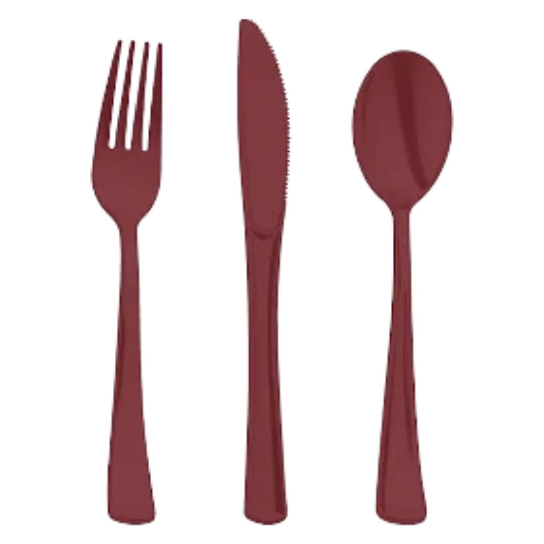 150ct Burgundy Party Cutlery Set