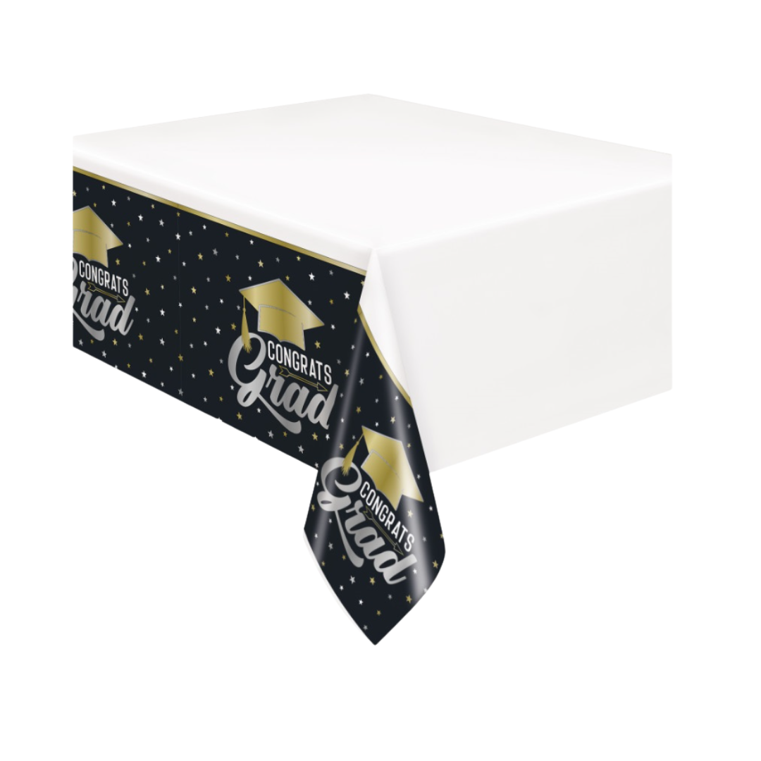 Stars & Caps Graduation Rectangular Plastic Table Cover 54" x 84"
