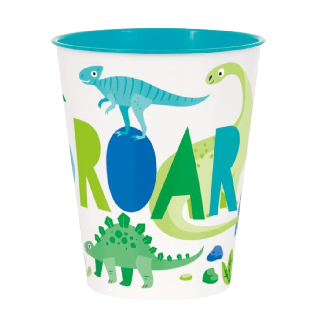 Blue & Green Dinosaur "ROAR" 10oz Plastic Stadium Cups 4ct