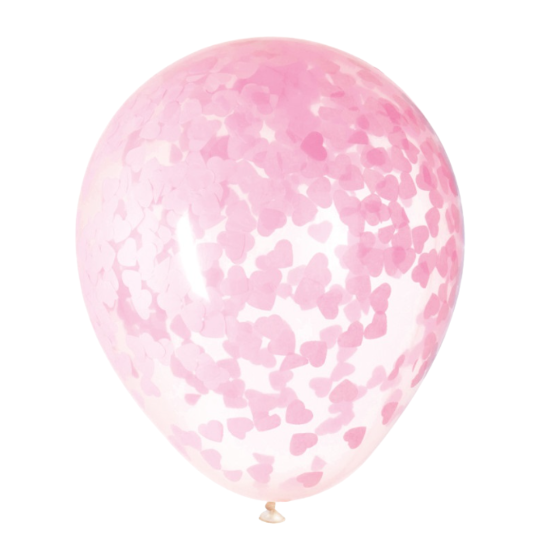Clear Latex Balloons with Pink Heart Confetti 16" 5ct - Pre-Filled