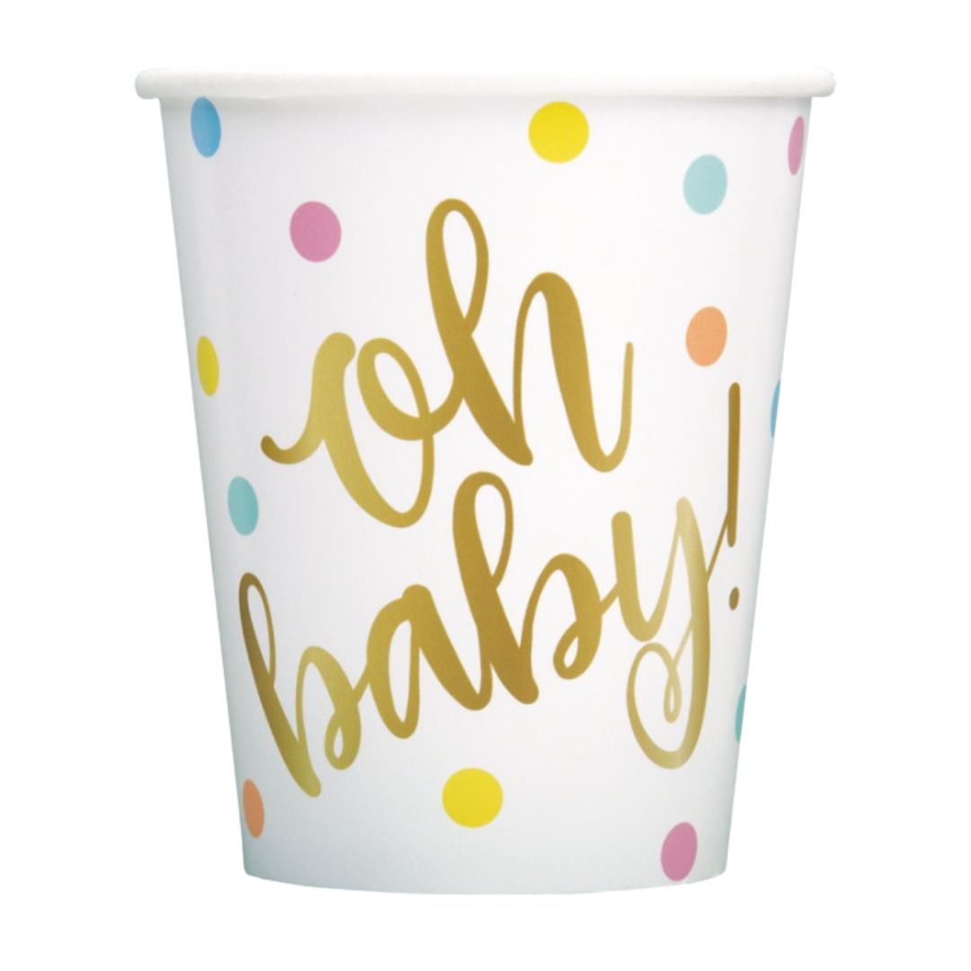 Gold Baby Shower Paper Cups 9oz 8Count