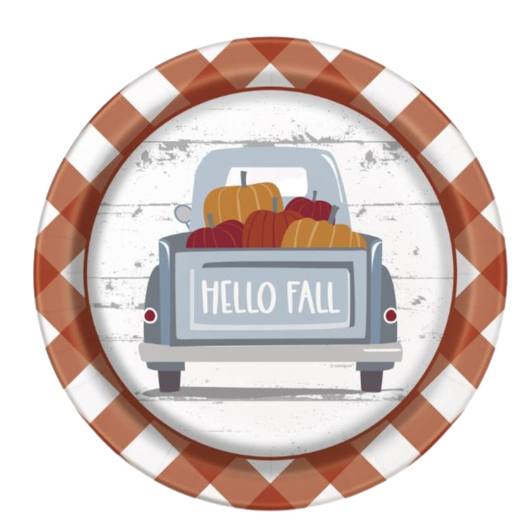 Pumpkin & Gingham Round 9" Dinner Plates 8ct