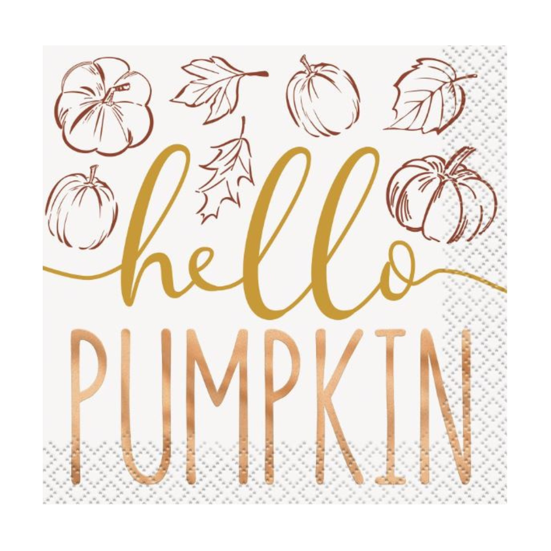 Chic Thanksgiving "Hello Pumpkin" Beverage Napkins 16ct - Foil Stamping