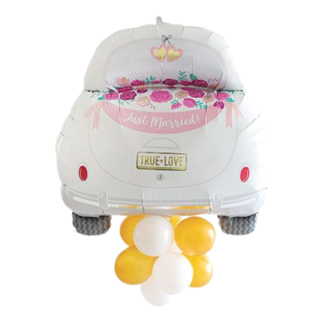 LRG SHP JUST MARRIED CAR LATEX-ACCENTED 37"