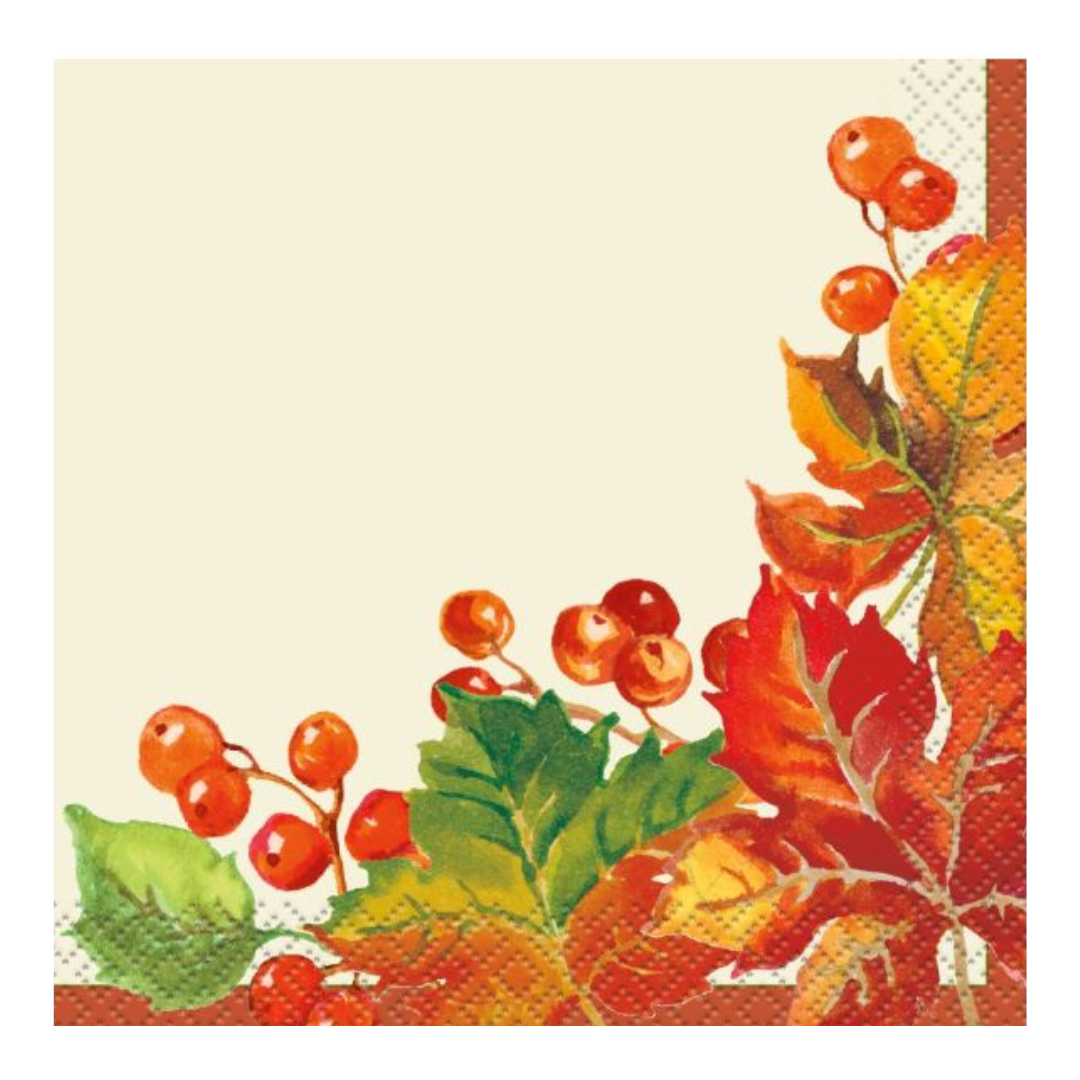 Berries & Leaves Fall Beverage Napkins 16ct