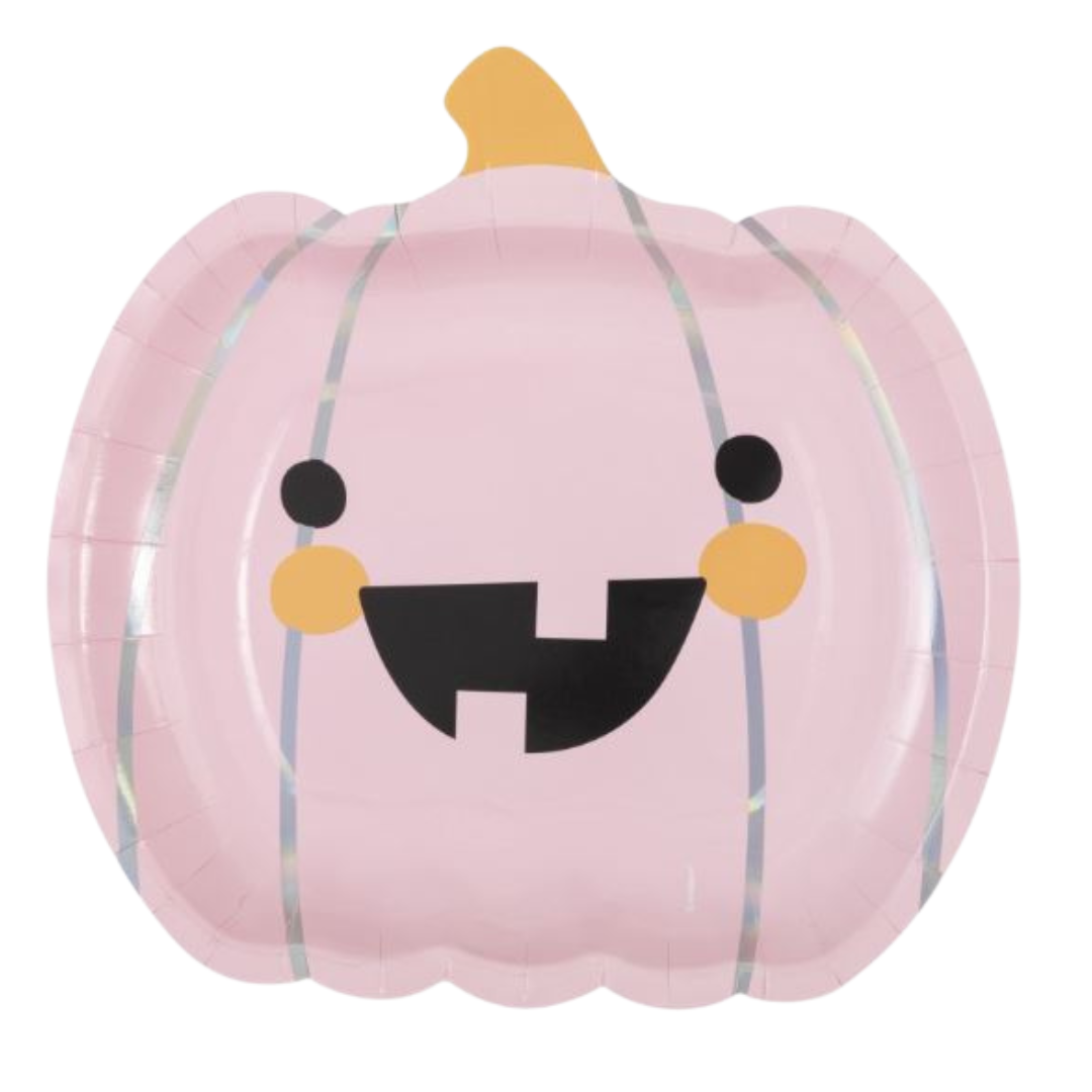 Groovy Halloween Pumpkin-Shaped 9" Plates 8ct - Iridescent Foil Stamping