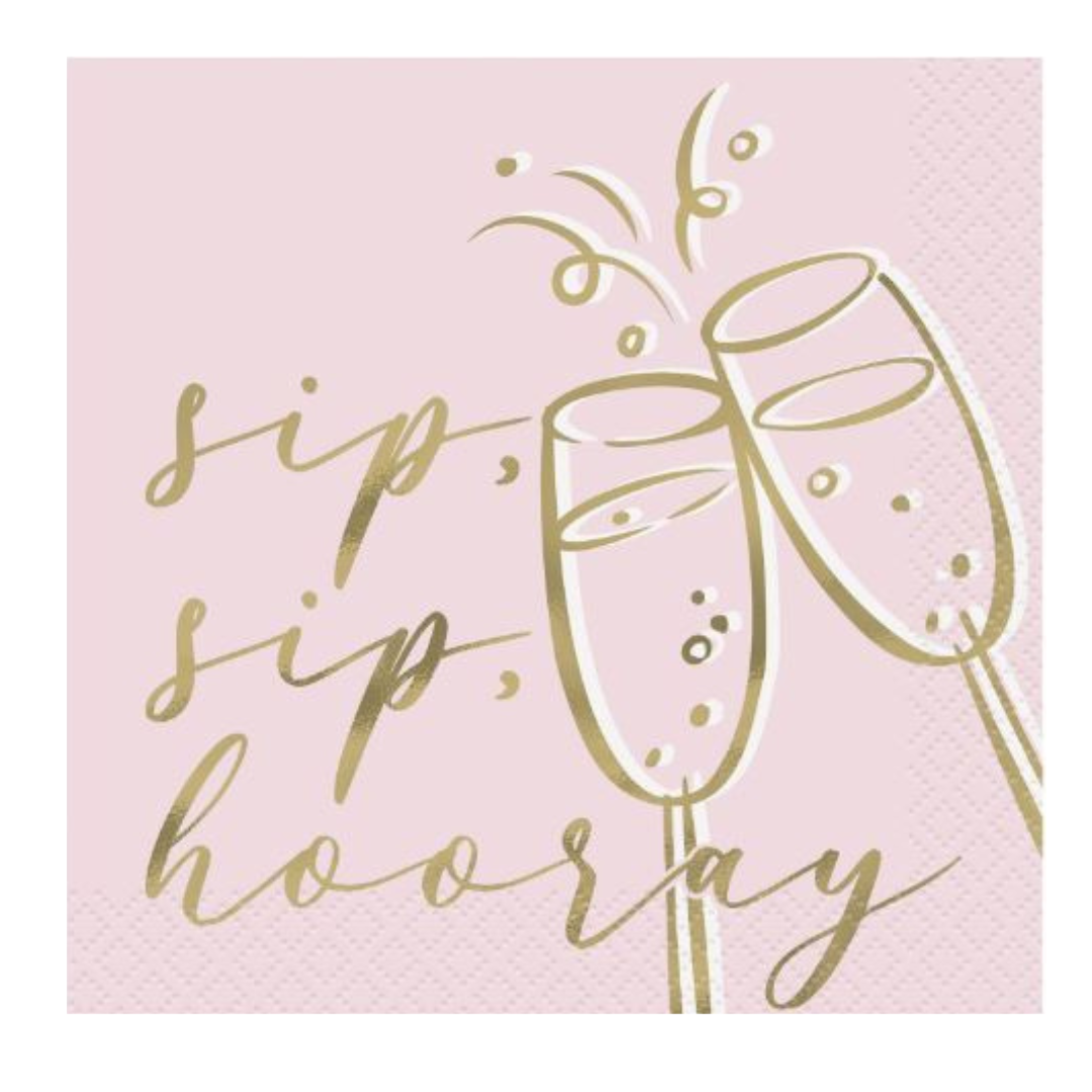 Sip Sip Hooray Beverage Napkins 16ct - Foil Stamping