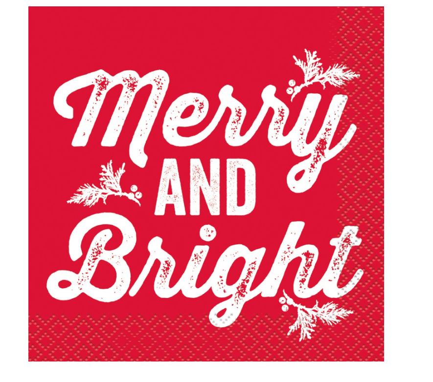 Merry And Bright Christmas Beverage Napkins 16ct