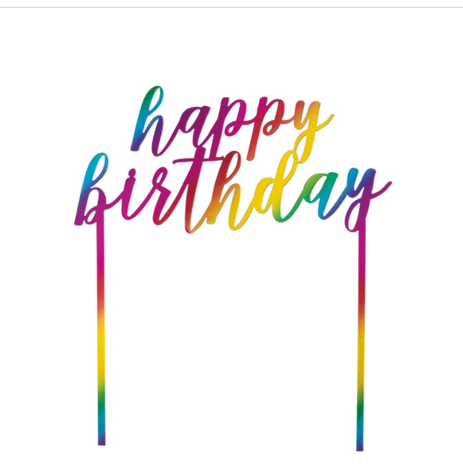 Plastic Metallic Rainbow Happy Birthday Cake Topper