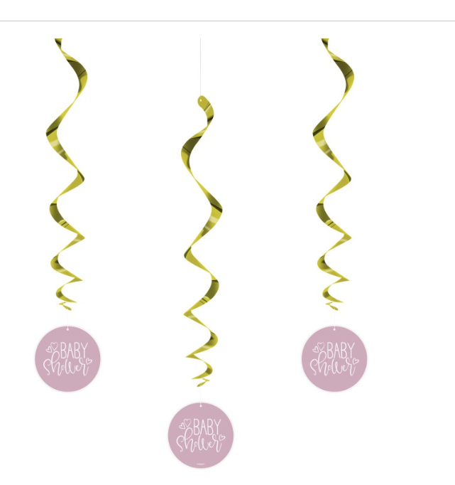 Pink Hearts Baby Shower Hanging Swirl