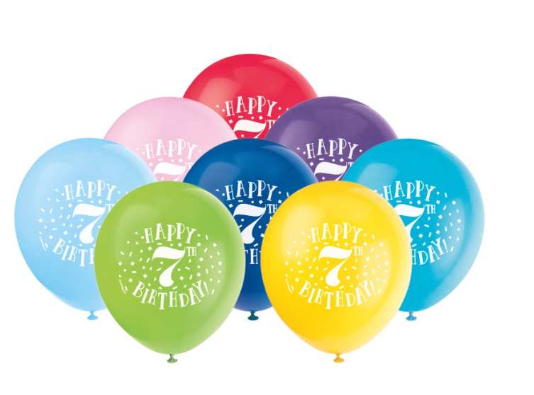 Fun Happy 7th Birthday 12" Latex Balloons