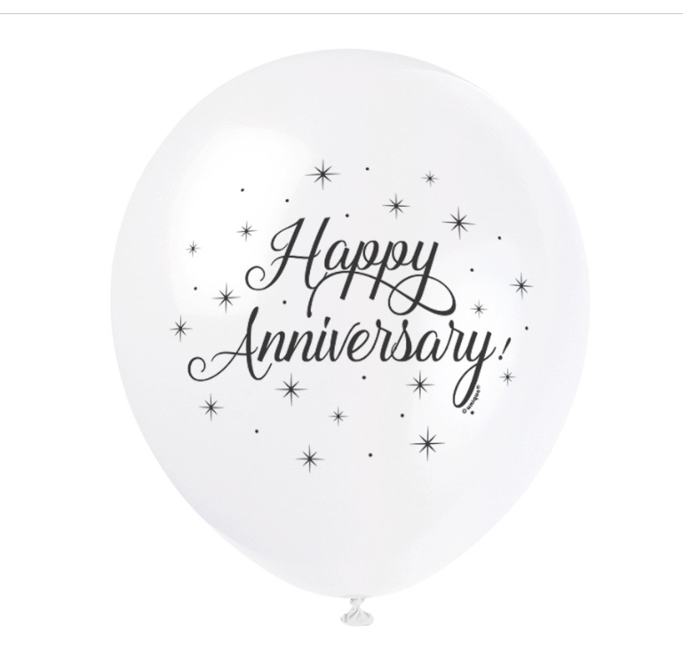 White Happy Anniversary 12" Latex Balloons