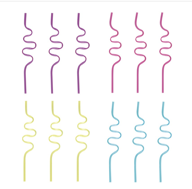Small Plastic Squiggle Straws 7.5" 12ct