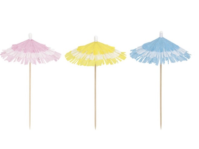 Assorted Blue Yellow and Pink Fringed Drink Umbrellas 25ct