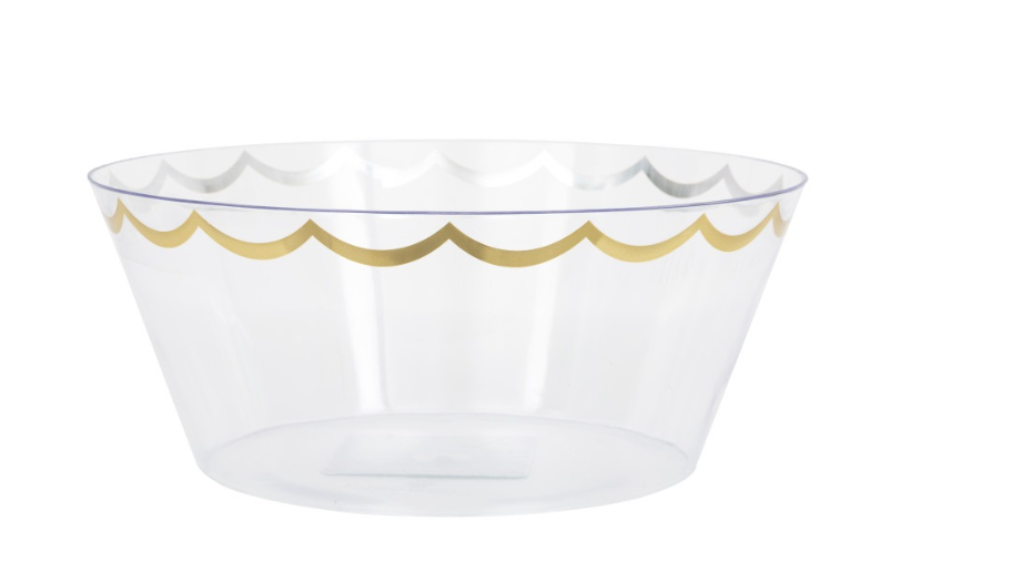 Clear Plastic 10" Serving Bowl with Gold Foil Stamping