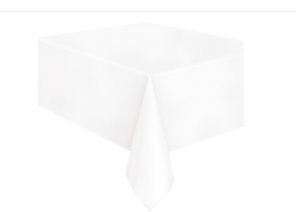 White Solid Embossed Border Rectangular Table Cover