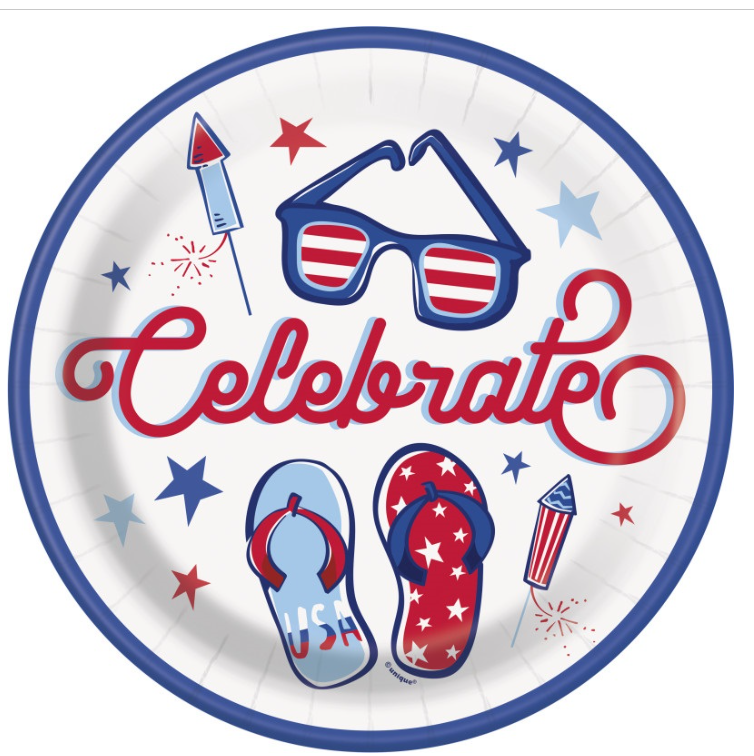 Patriotic Summer "Celebrate" Round 9" Dinner Plates 12ct