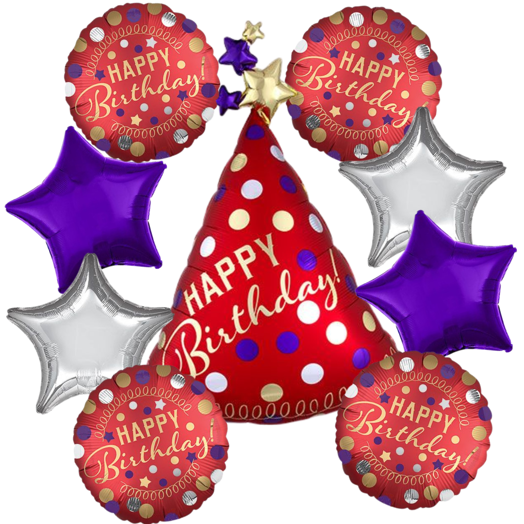 Happy Birthday Party Hat Red Bouquet