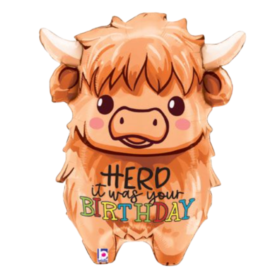 27" Happy Birthday Highland Cow