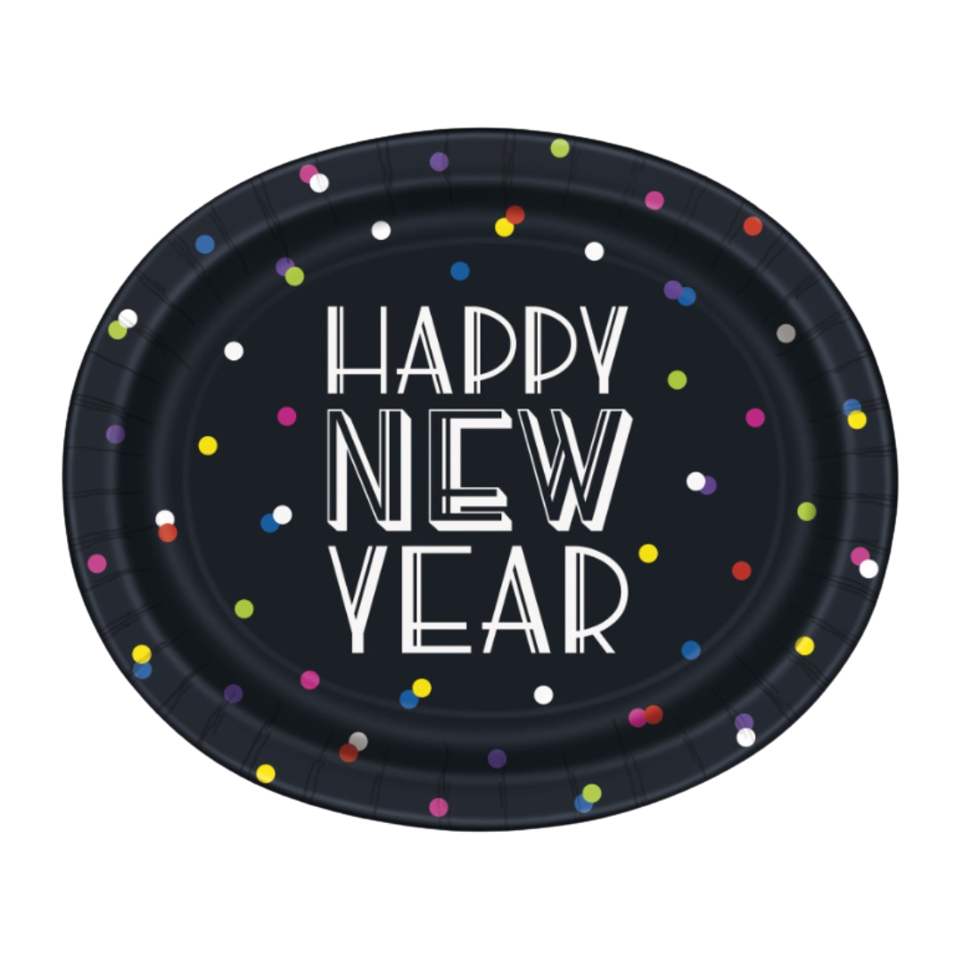Neon Dots New Year Oval 12" Plates 8ct