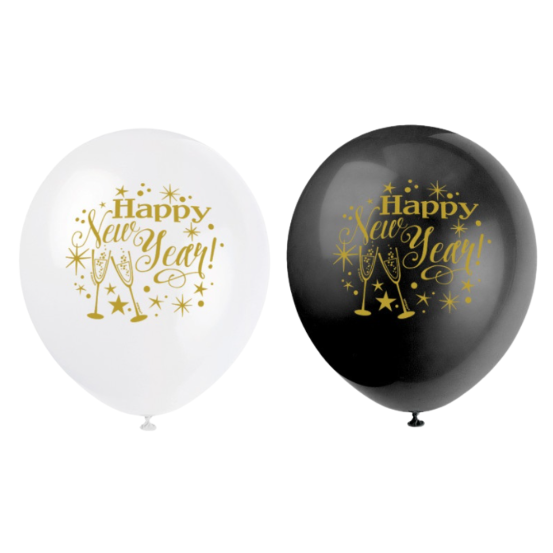 Glittering New Year 12" Latex Balloons 8ct