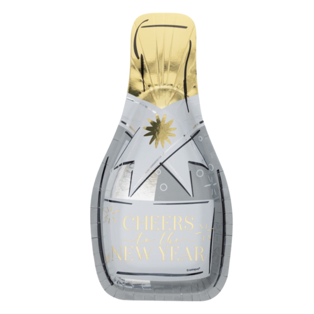 "Cheers to the New Year" Bottle Shaped 10.25" Plates 8ct