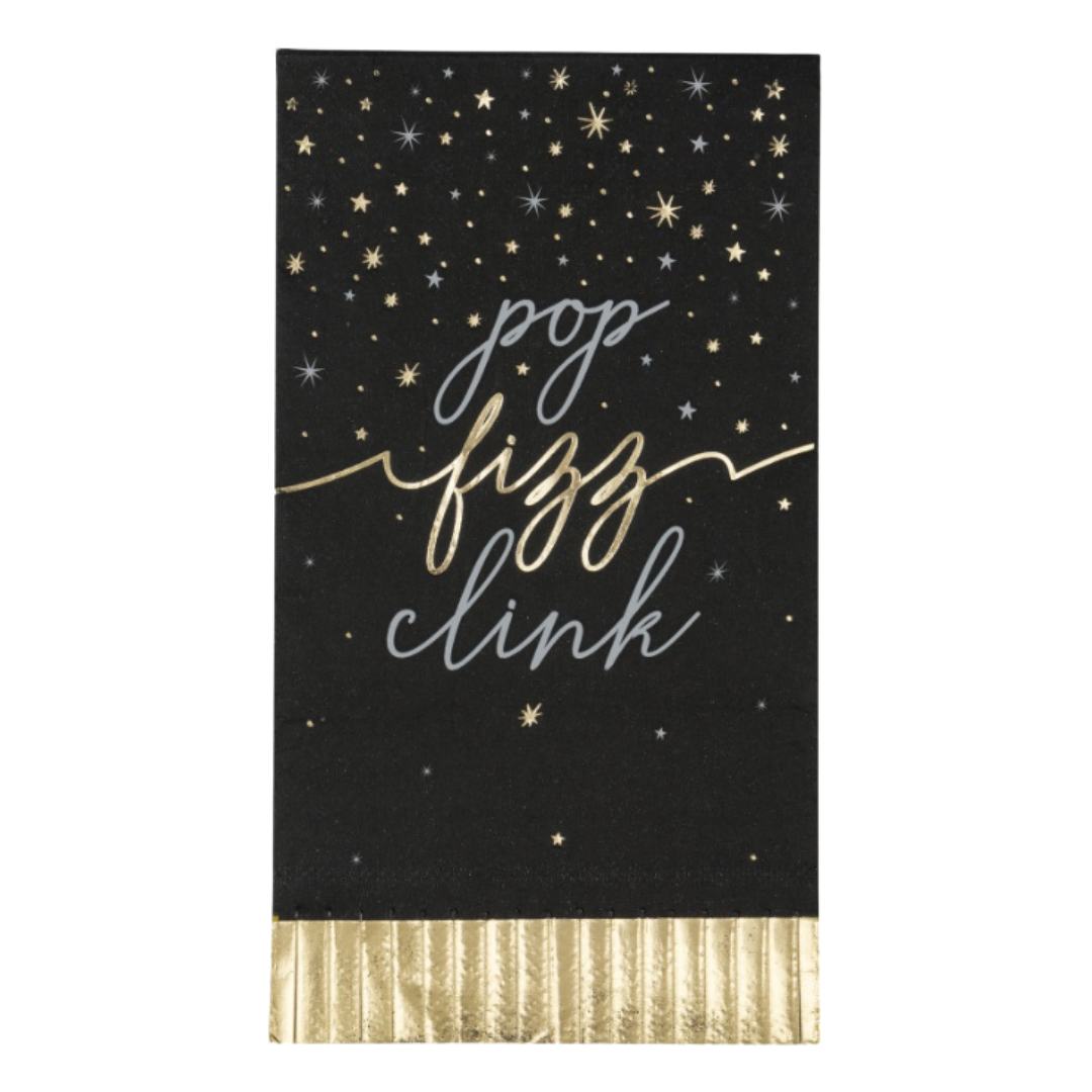 "Pop Fizz Clink" Fringe Edged Guest Napkins 16ct