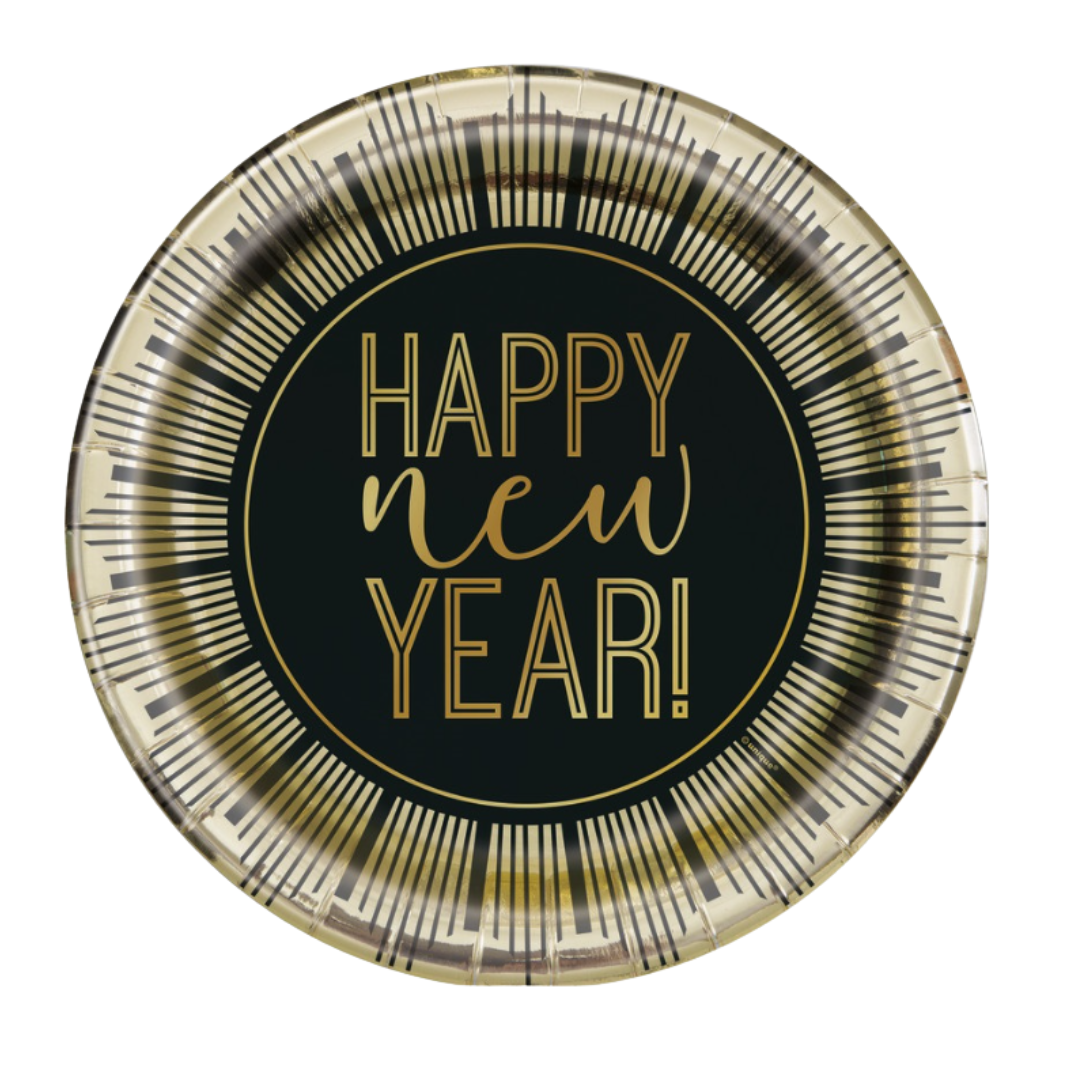 New Years Round 7" Dessert Plates 8ct