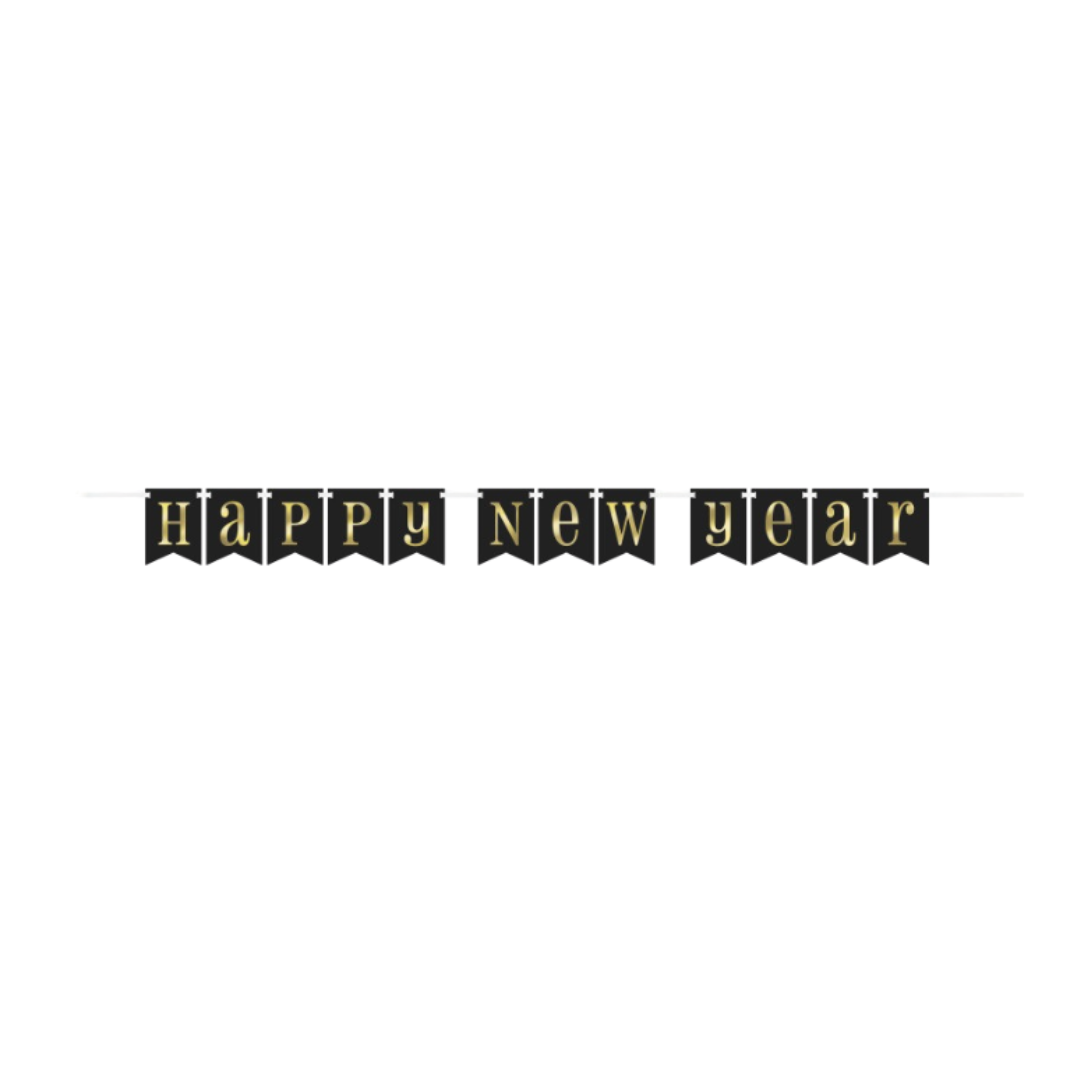 Foil Gold & Black "Happy New Year" Pennant Banner 7 ft