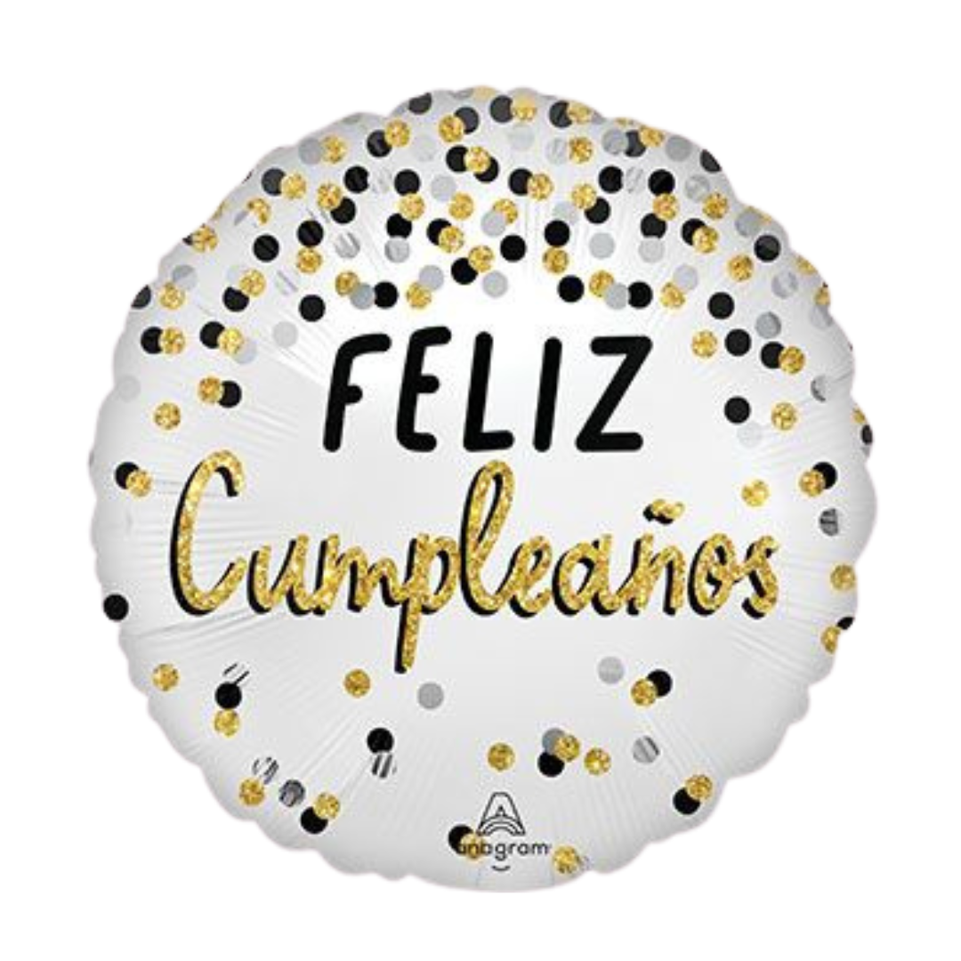 18" FELIZ CUMPLEANOS BLACK SILVER GOLD