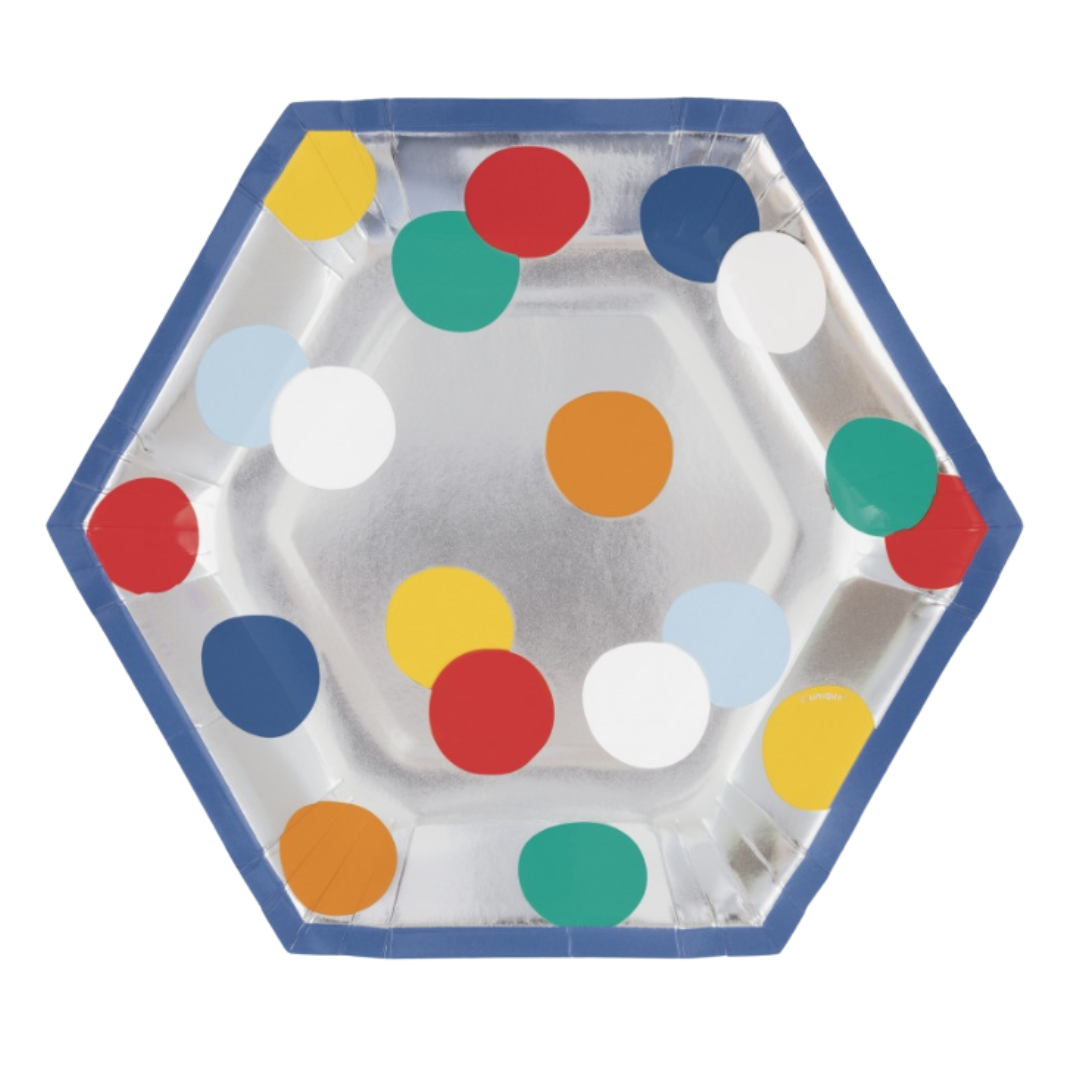 Happy Birthday Dots Hexagon Shaped 8.25" Plates 8ct - Foil Stamping