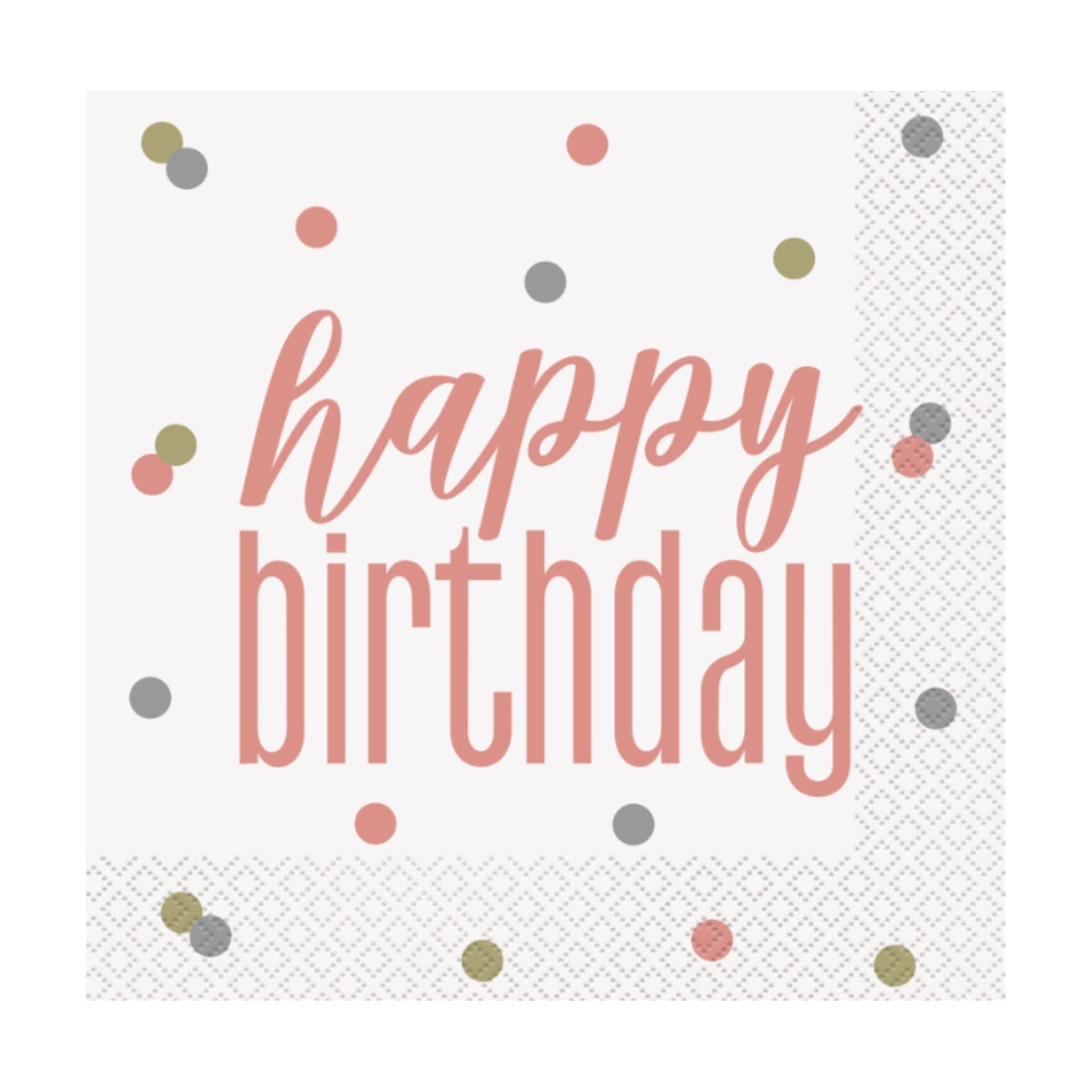 Glitz Rose Gold "Happy Birthday" Luncheon Napkins 16ct