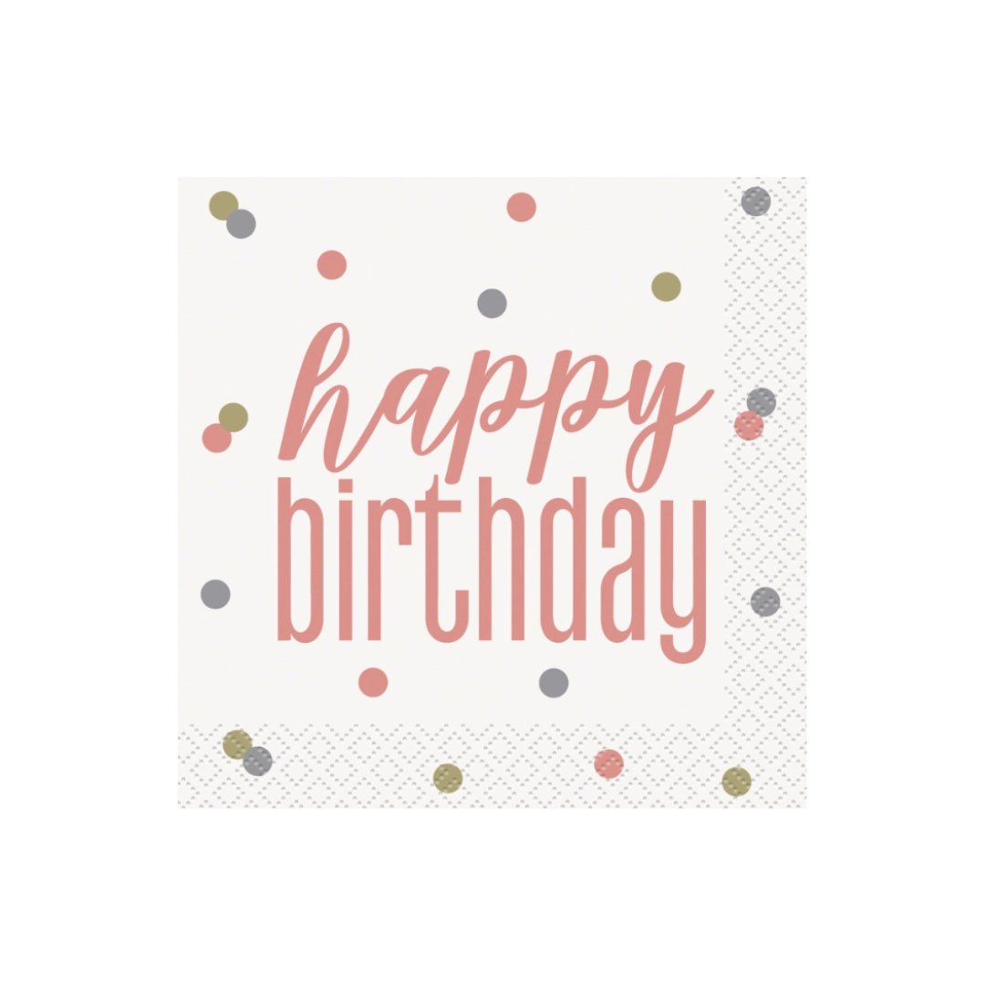 Birthday Rose Gold Glitz Happy Birthday Beverage Napkins 16ct
