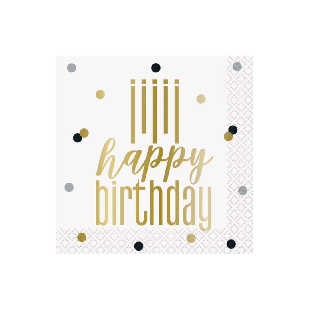 Metallic Happy Birthday Beverage Napkins 16ct
