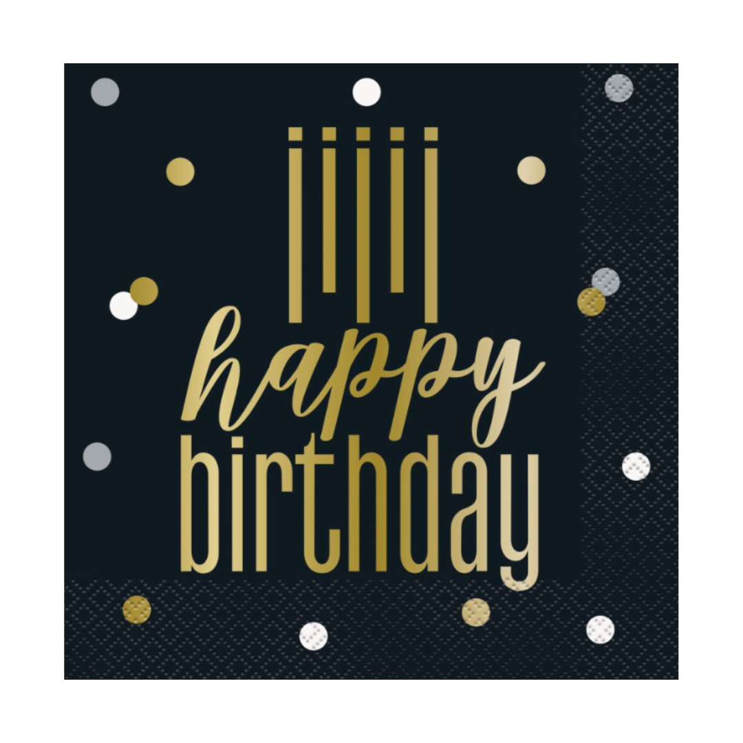 Metallic Happy Birthday Luncheon Napkins 16ct