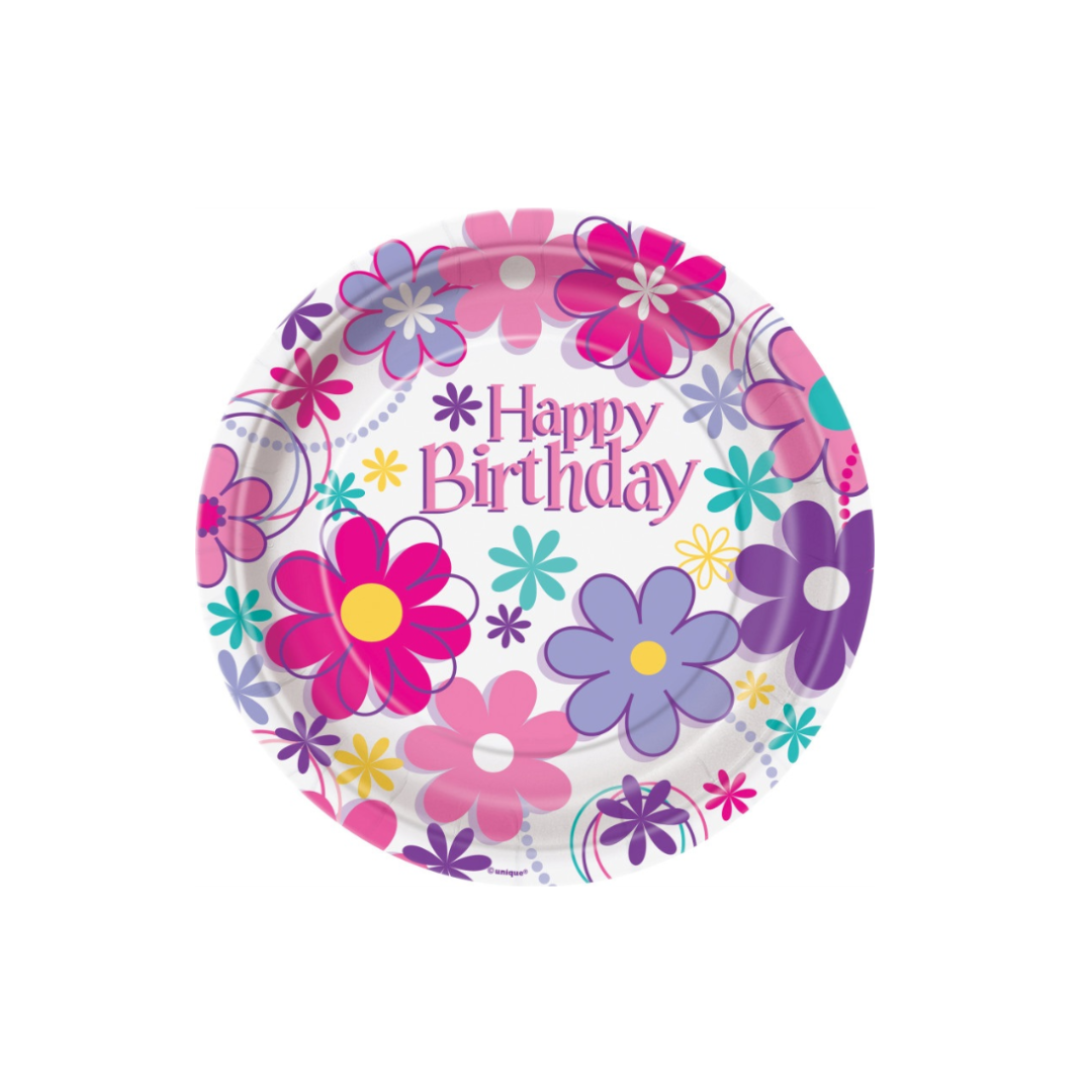 Birthday Blossoms Round 7" Dessert Plates 8ct