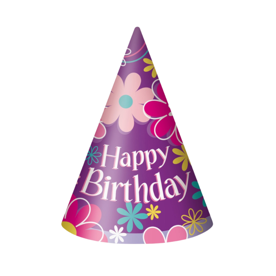 Birthday Blossoms Party Hats 8ct
