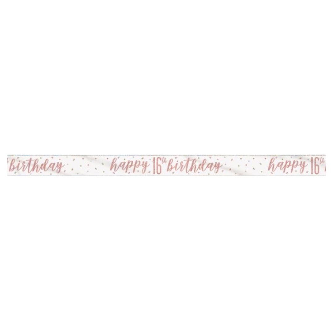 9ft Glitz Rose Gold Foil Banner "Happy 16th Birthday"